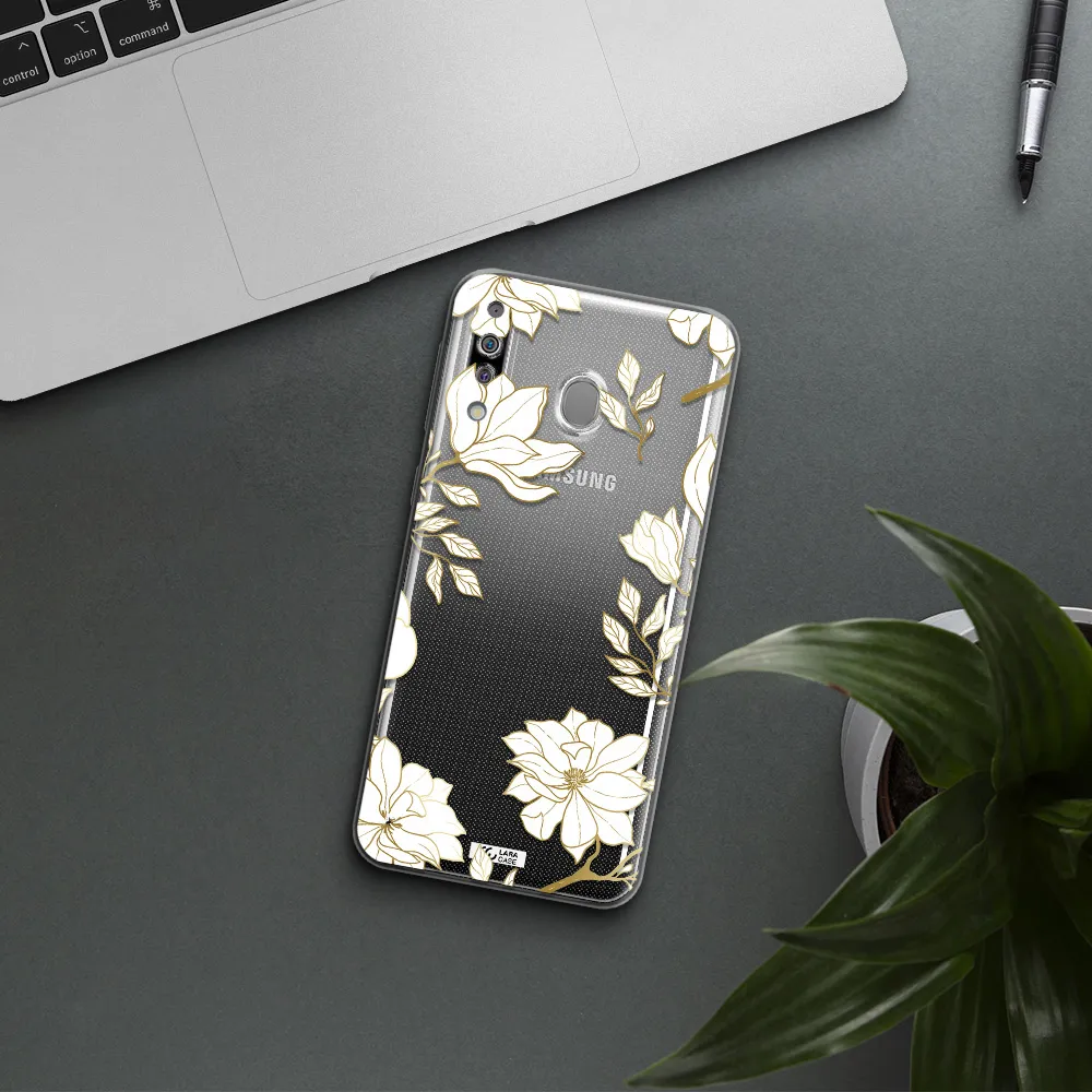 Golden And White Flower Samsung M30 Clear TPU Case