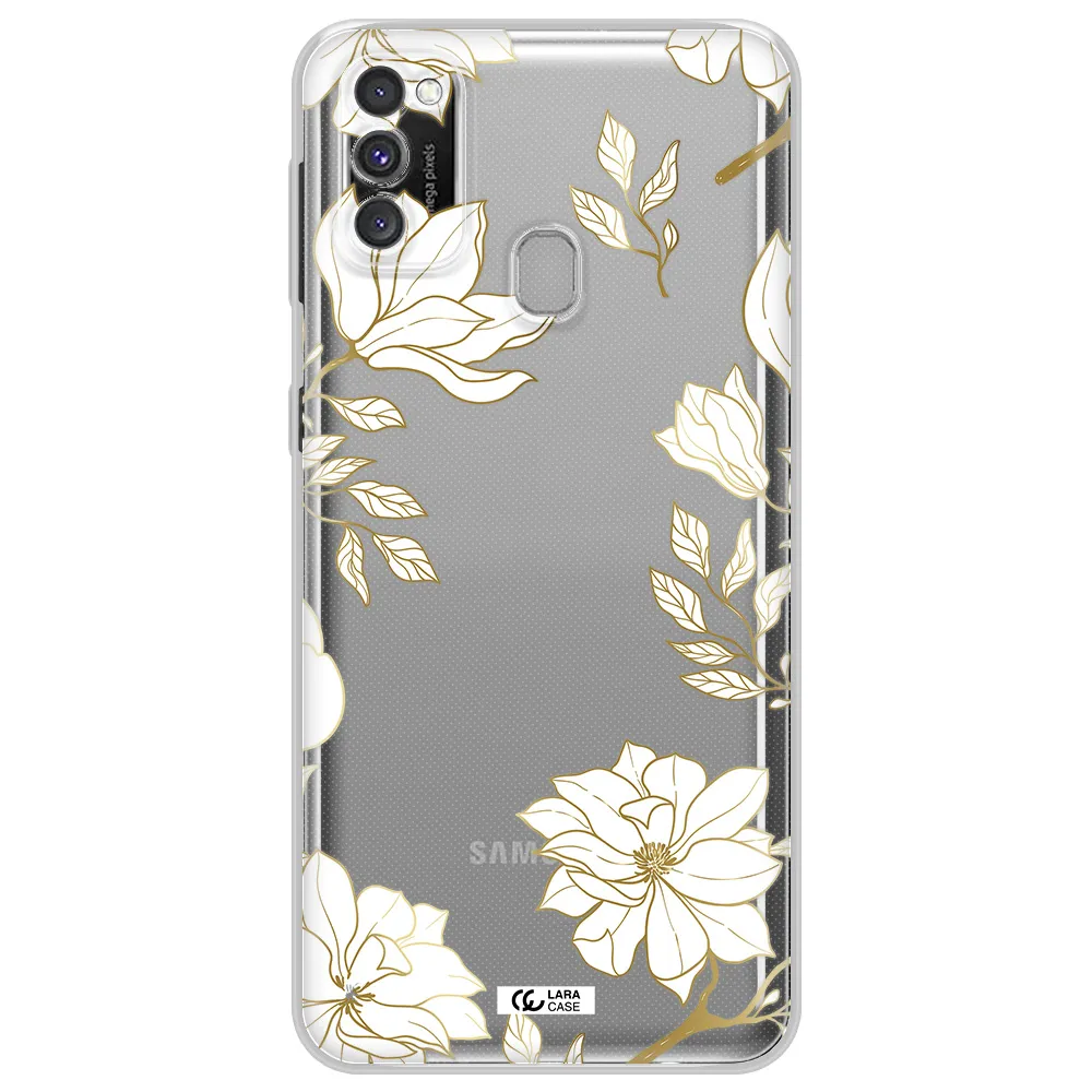 Golden And White Flower Samsung M30S Clear TPU Case