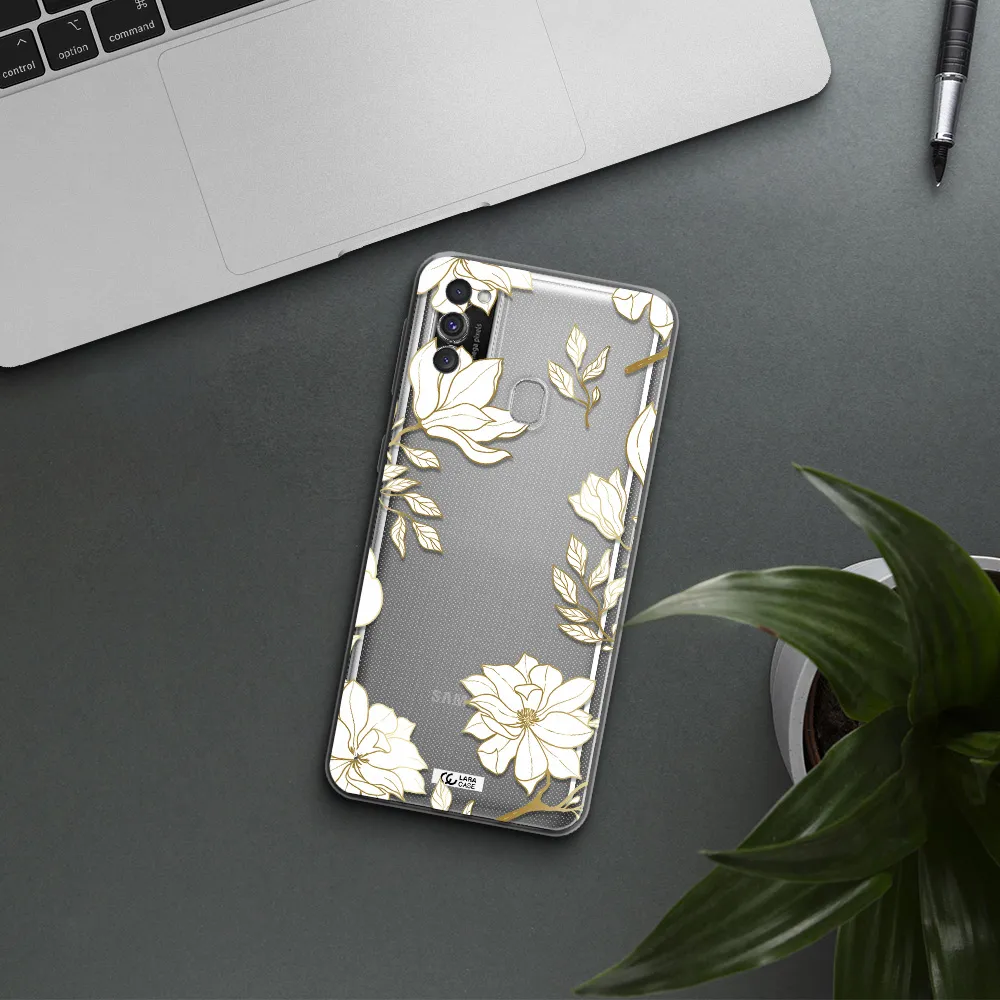 Golden And White Flower Samsung M30S Clear TPU Case