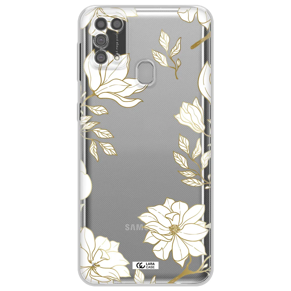 Golden And White Flower Samsung M31 Clear TPU Case
