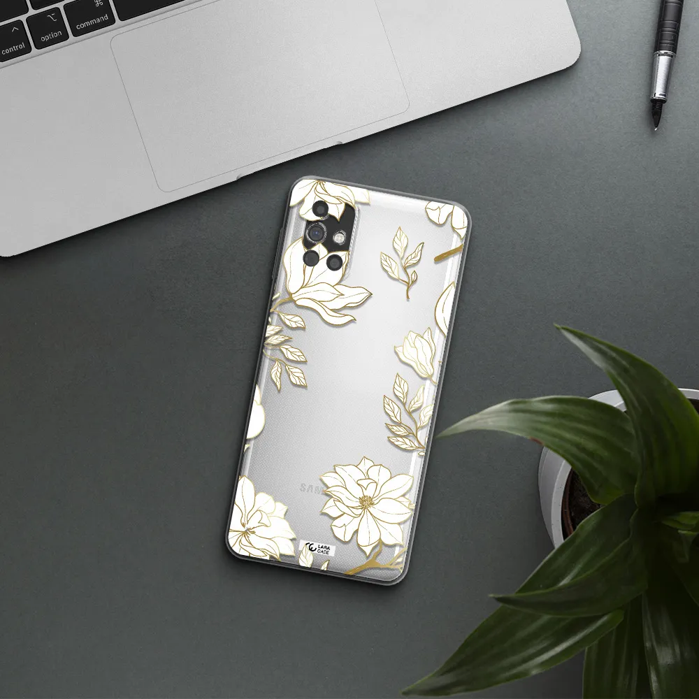 Golden And White Flower Samsung M31S Clear TPU Case