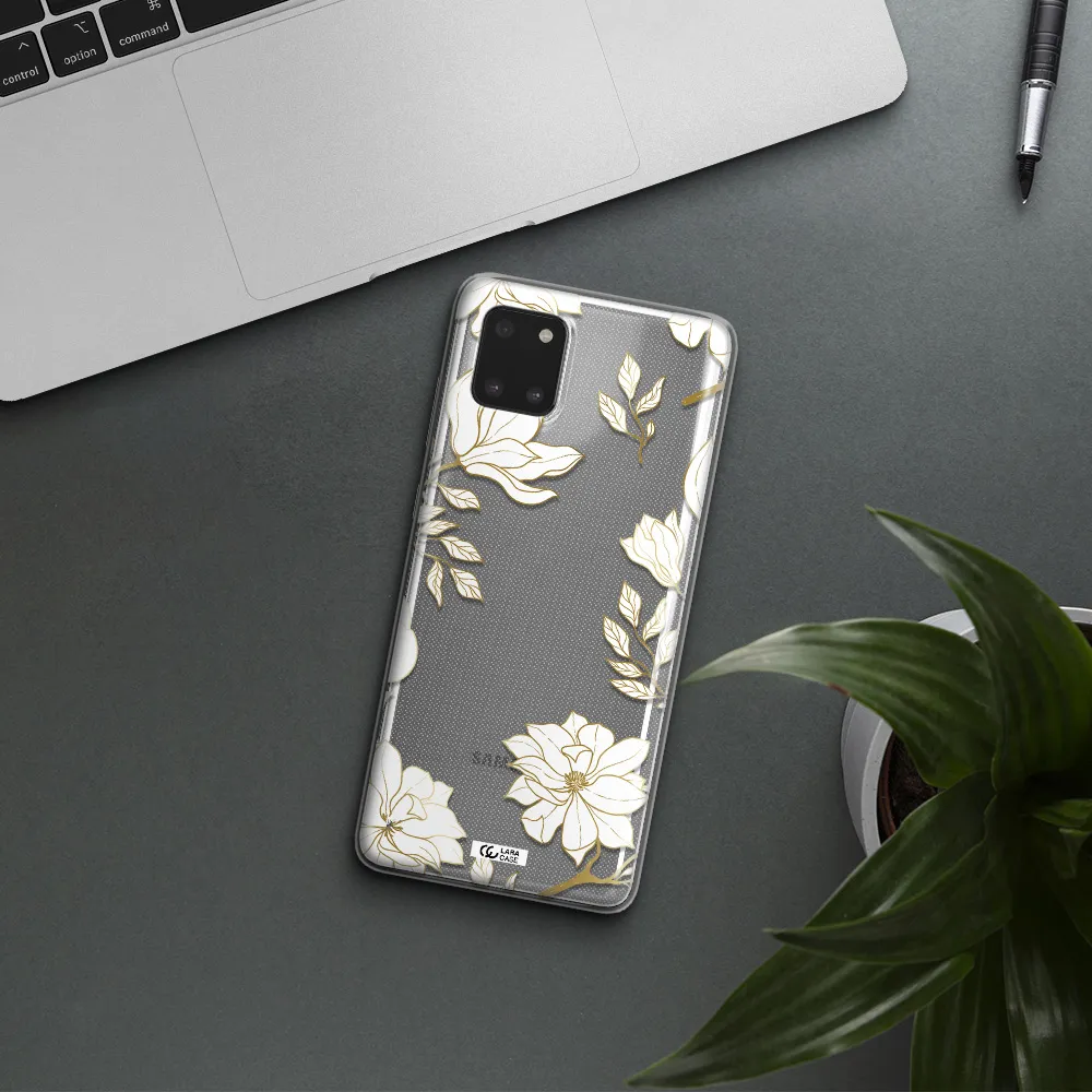 Golden And White Flower Samsung Note 10 Lite Clear TPU Case