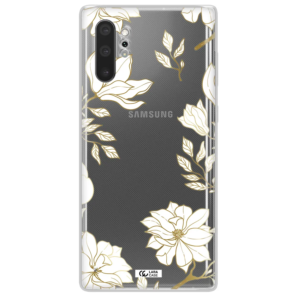 Golden And White Flower Samsung Note 10 Plus Clear TPU Case