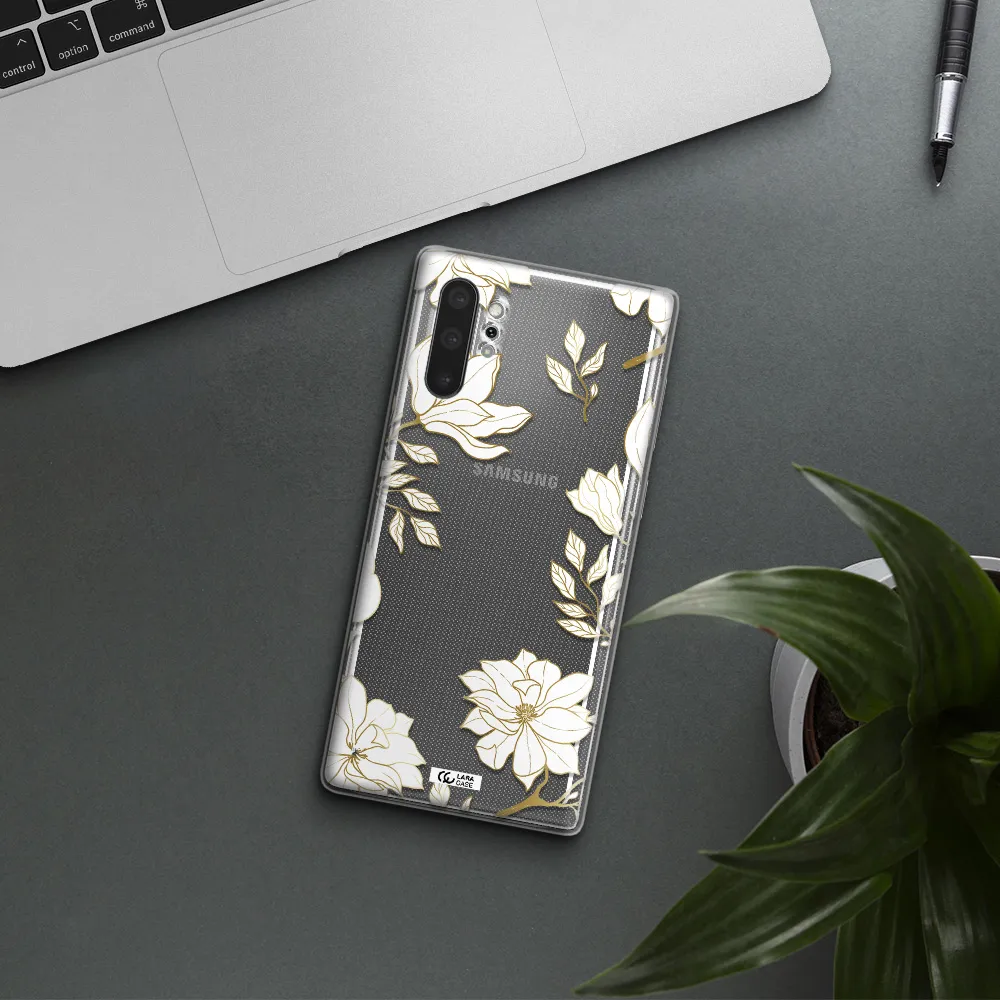 Golden And White Flower Samsung Note 10 Plus Clear TPU Case