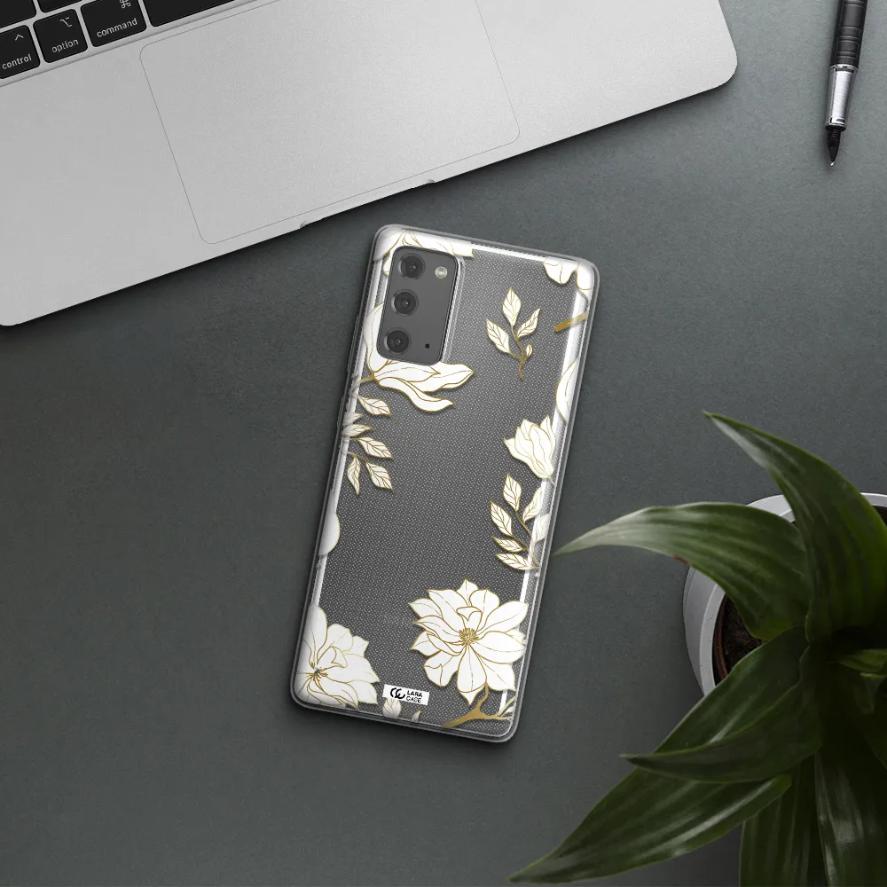Golden And White Flower Samsung Note 20 Clear TPU Case