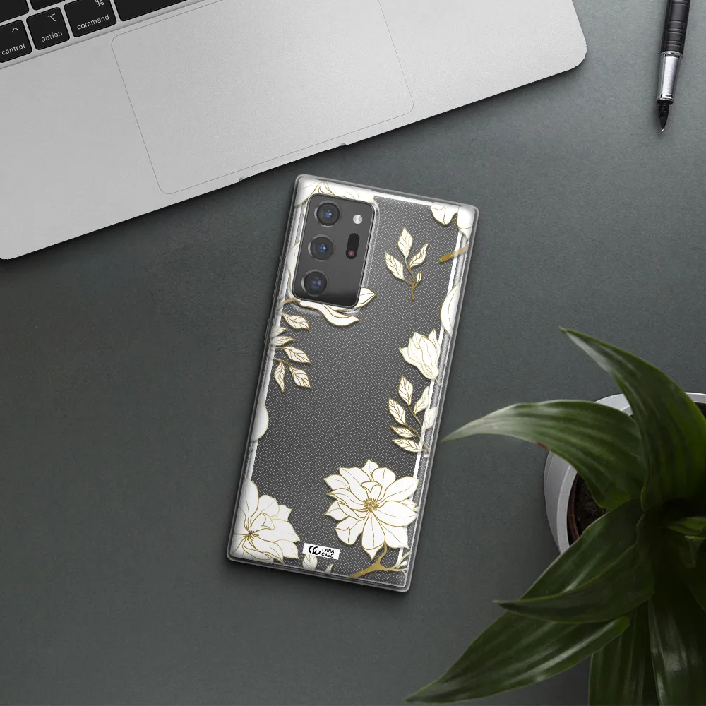 Golden And White Flower Samsung Note 20 Ultra Clear TPU Case