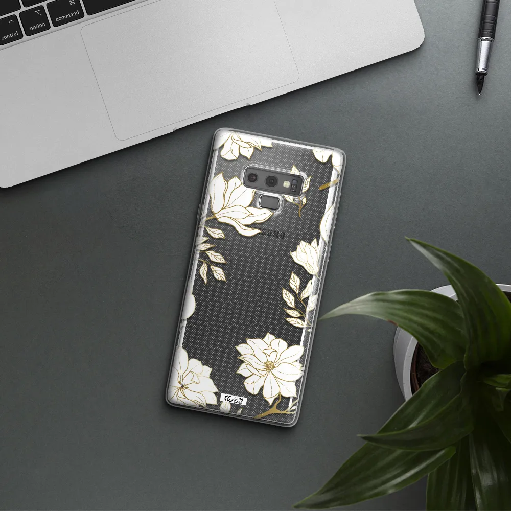 Golden And White Flower Samsung Note 9 Clear TPU Case