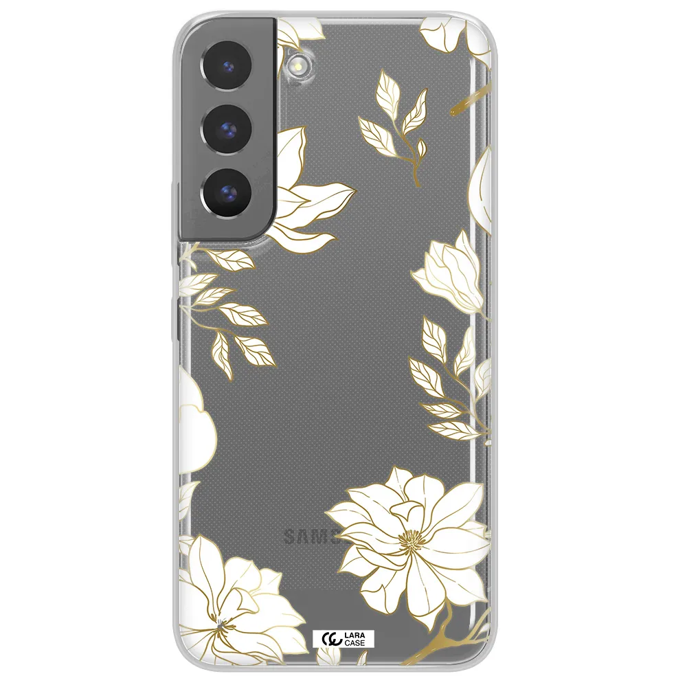 Golden And White Flower Samsung S 22 Plus Clear TPU Case