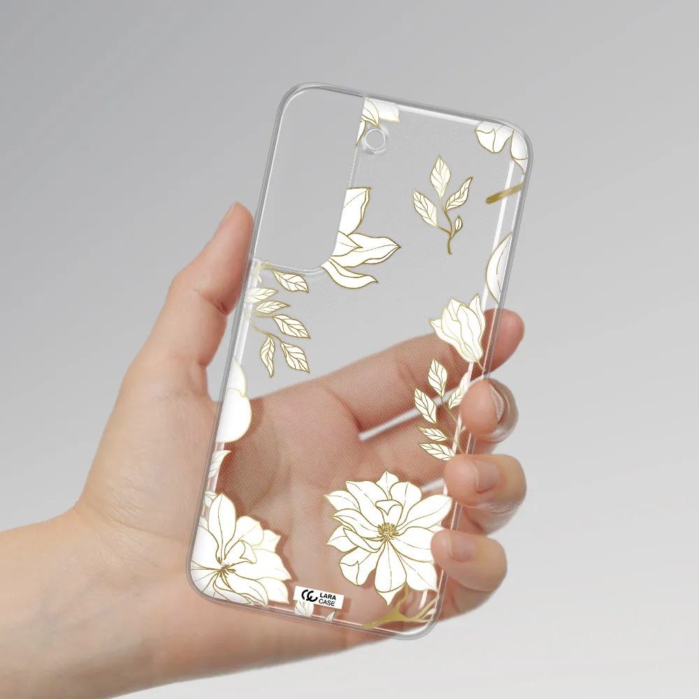 Golden And White Flower Samsung S 22 Plus Clear TPU Case