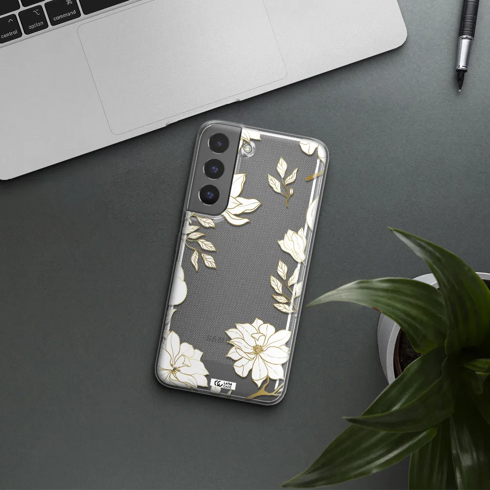 Golden And White Flower Samsung S 22 Plus Clear TPU Case