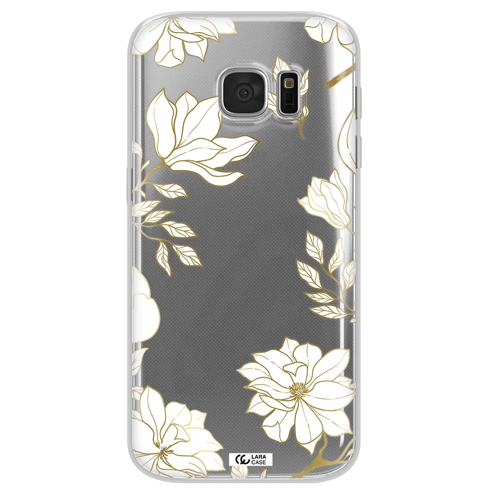 Golden And White Flower Samsung S 7 Clear TPU Case