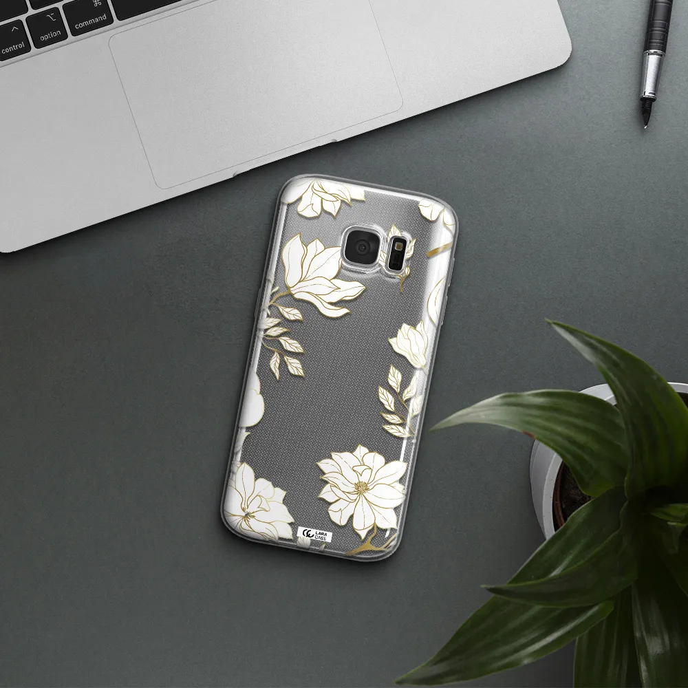 Golden And White Flower Samsung S 7 Clear TPU Case