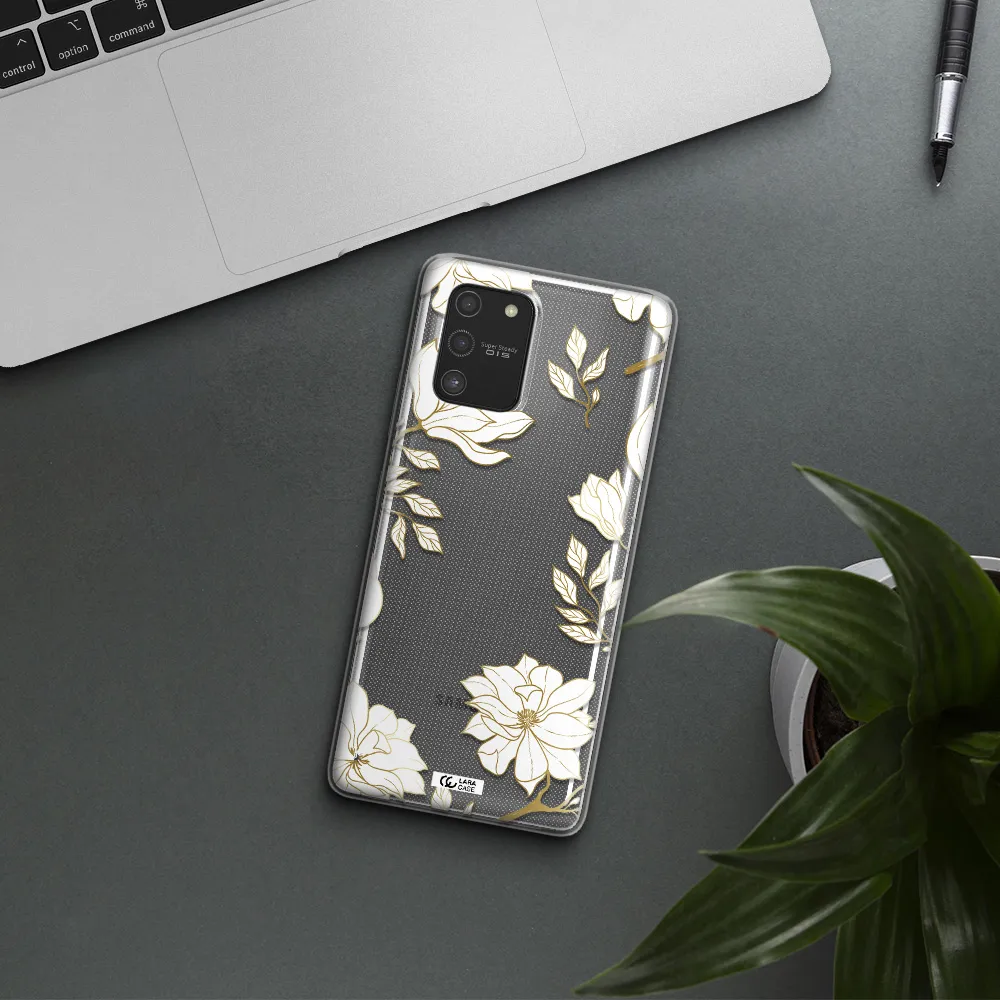 Golden And White Flower Samsung S10 Lite Clear TPU Case