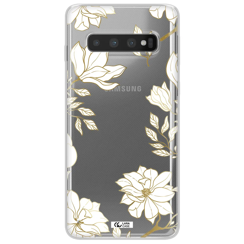 Golden And White Flower Samsung S10 Plus Clear TPU Case