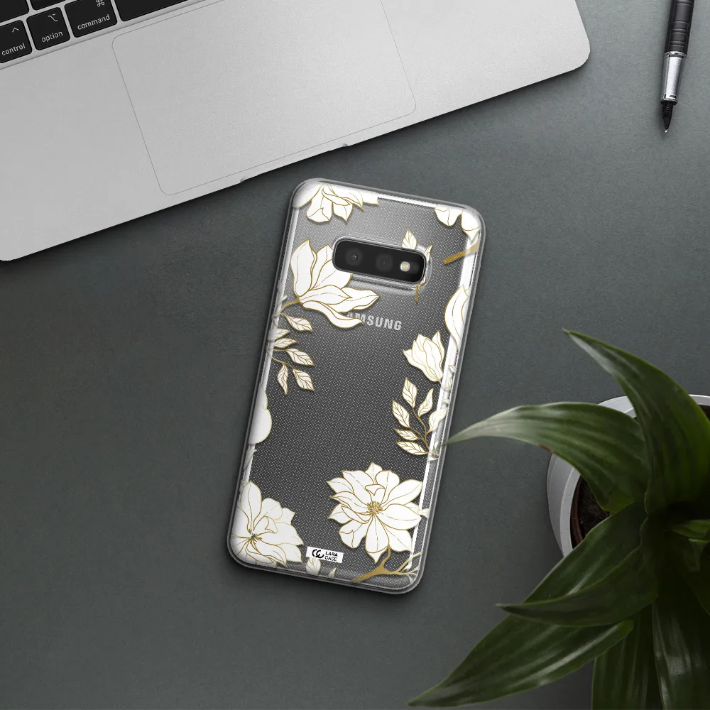 Golden And White Flower Samsung S10e Clear TPU Case