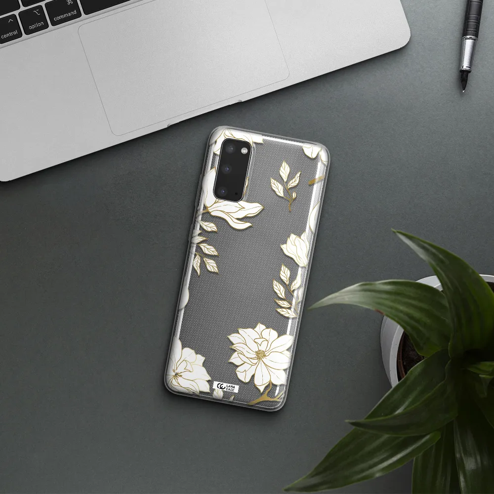 Golden And White Flower Samsung S20 Clear TPU Case