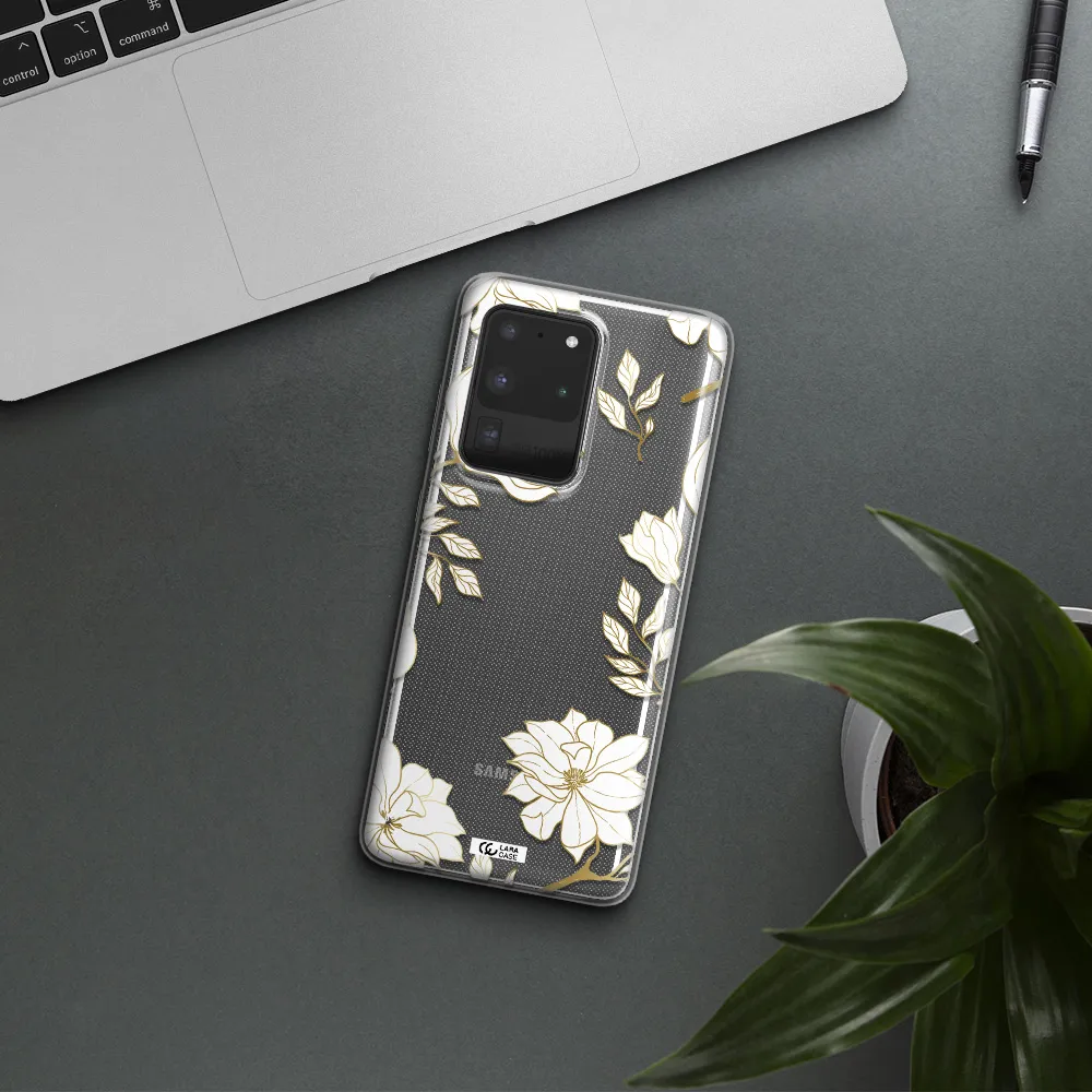 Golden And White Flower Samsung S20 Ultra Clear TPU Case