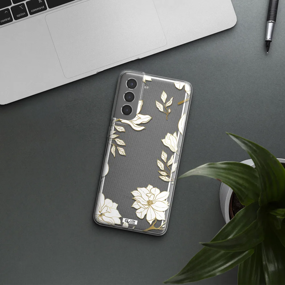 Golden And White Flower Samsung S21 Clear TPU Case