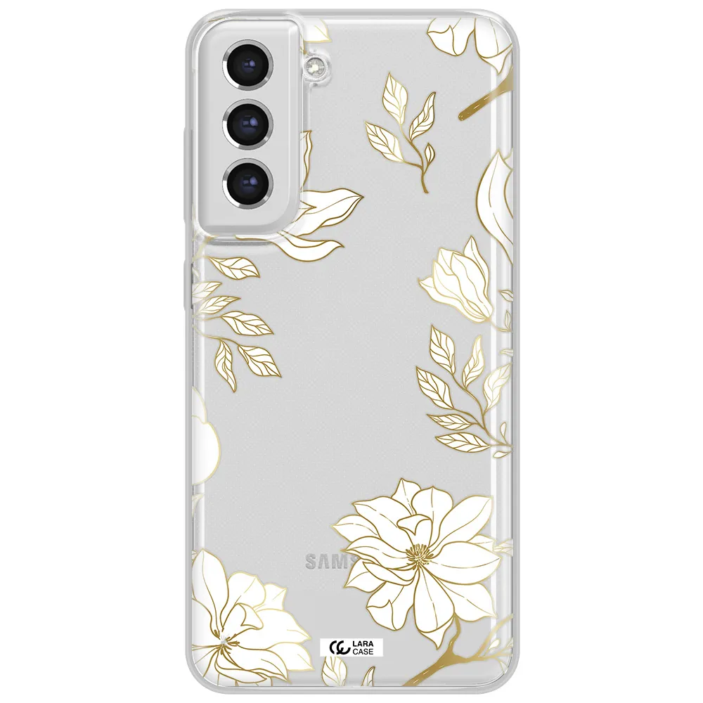 Golden And White Flower Samsung S21 Fe Clear Tpu Case