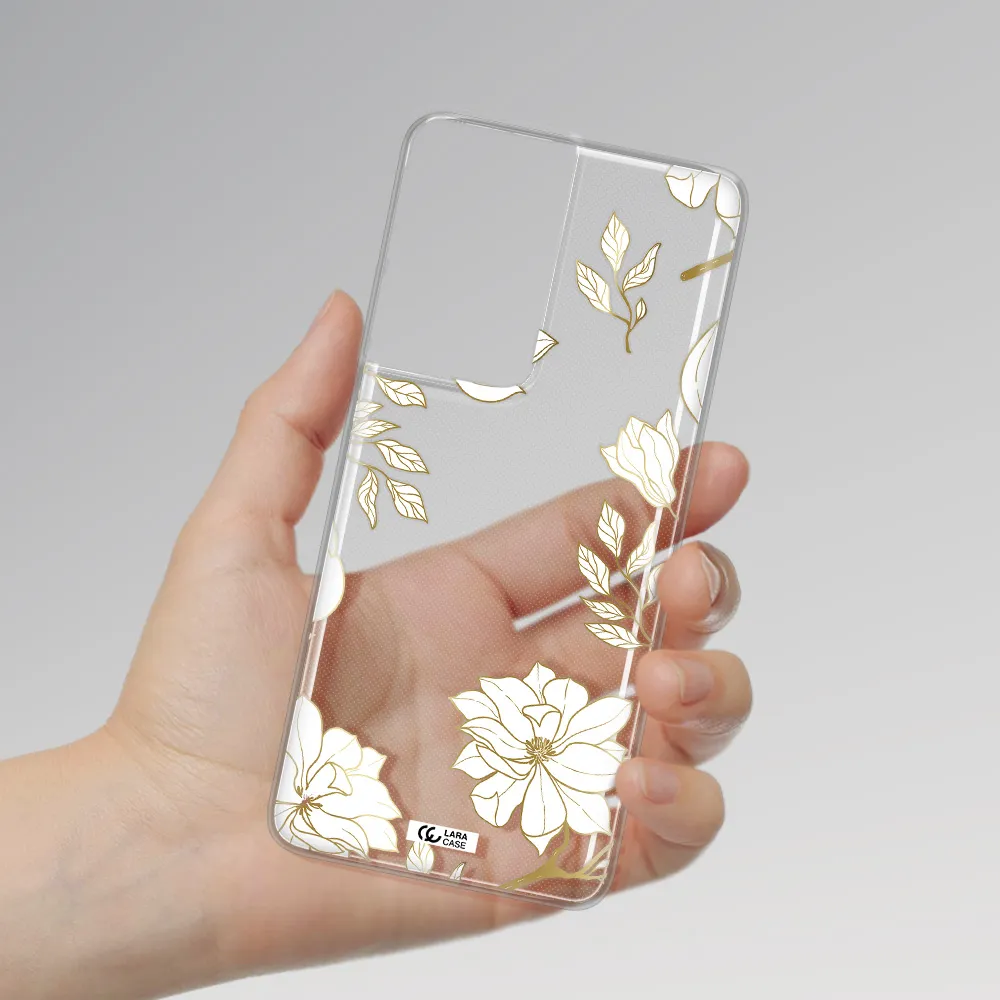 Golden And White Flower Samsung S21 Ultra Clear TPU Case