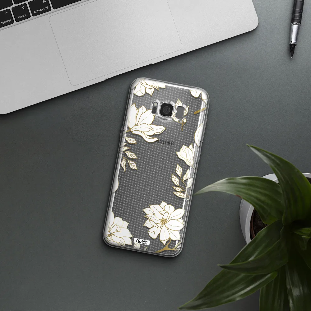 Golden And White Flower Samsung S8 Plus Clear TPU Case