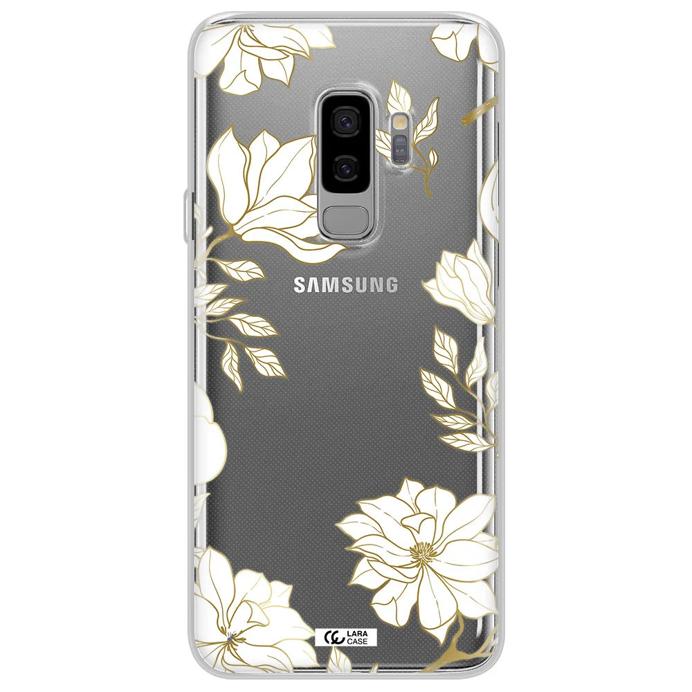 Golden And White Flower Samsung S9 Plus Clear TPU Case
