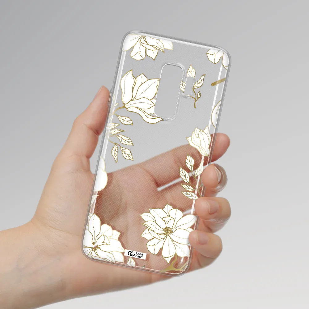 Golden And White Flower Samsung S9 Plus Clear TPU Case