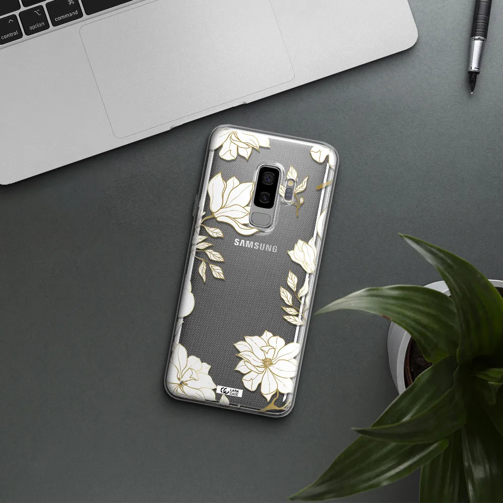 Golden And White Flower Samsung S9 Plus Clear TPU Case
