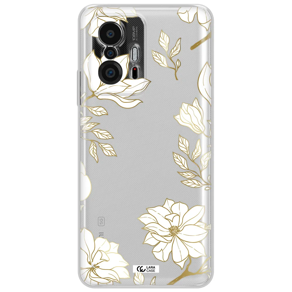 Golden And White Flower Xiaomi 11T Clear Tpu Case