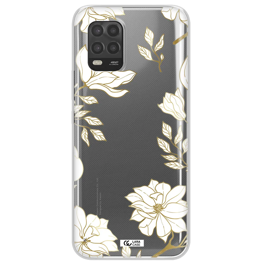 Golden And White Flower Xiaomi Mi 10 Lite Clear TPU Case
