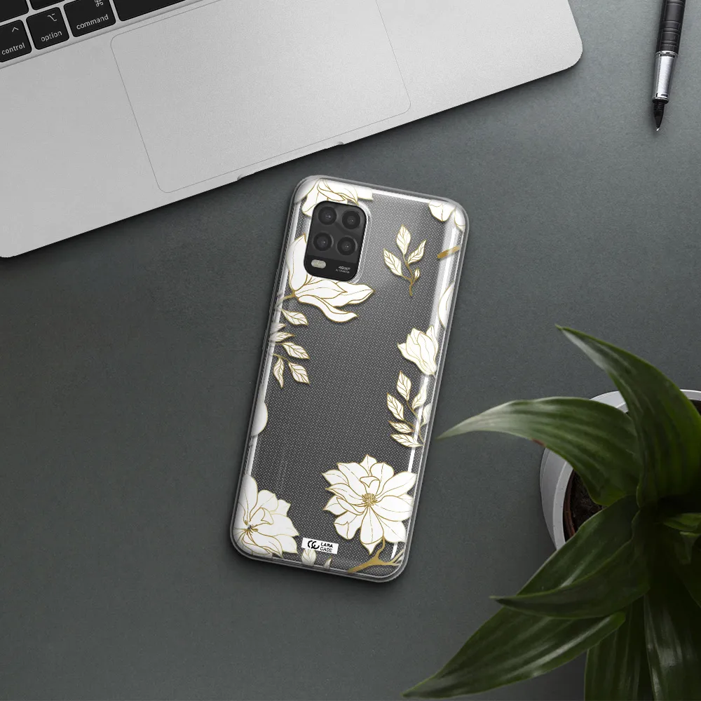 Golden And White Flower Xiaomi Mi 10 Lite Clear TPU Case