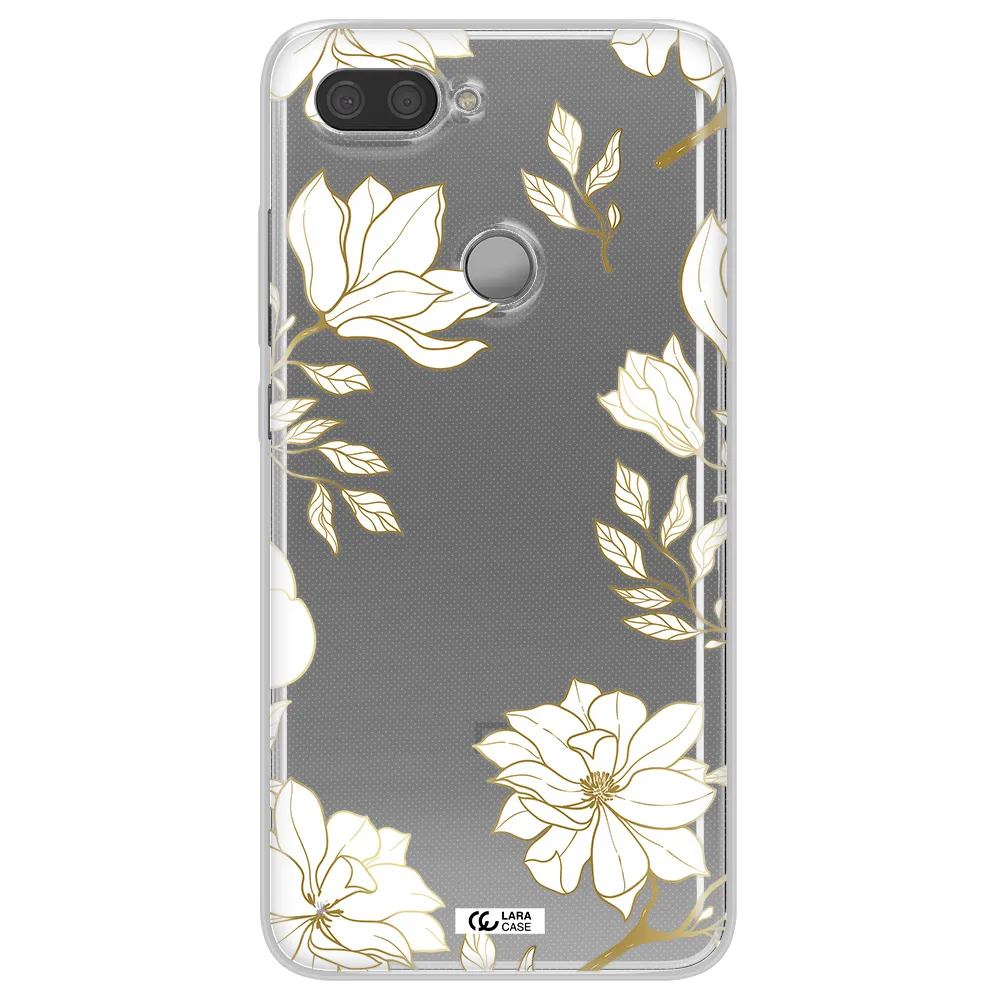 Golden And White Flower Xiaomi Mi 8 Lite Clear TPU Case