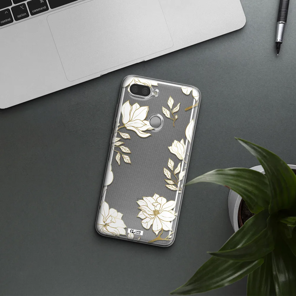 Golden And White Flower Xiaomi Mi 8 Lite Clear TPU Case
