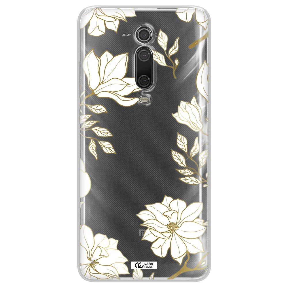 Golden And White Flower Xiaomi Mi 9T Clear TPU Case