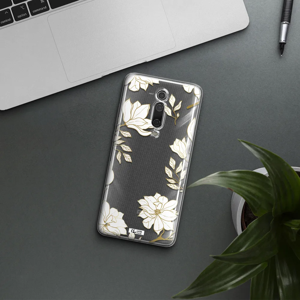 Golden And White Flower Xiaomi Mi 9T Clear TPU Case