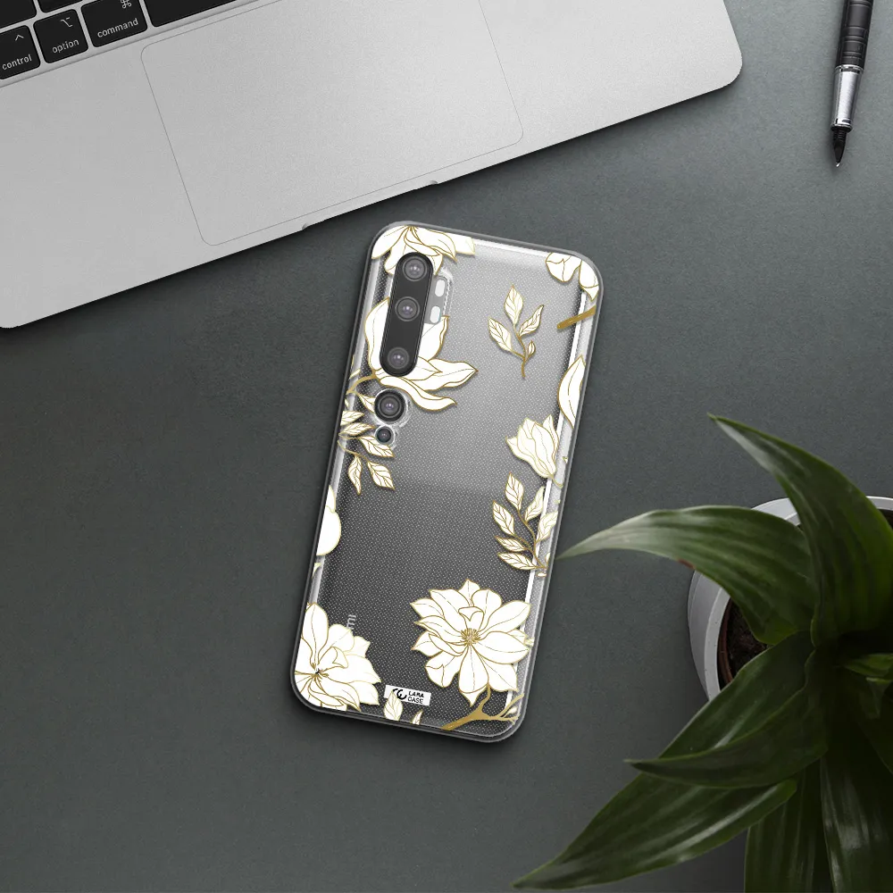 Golden And White Flower Xiaomi Mi Note 10 Clear TPU Case