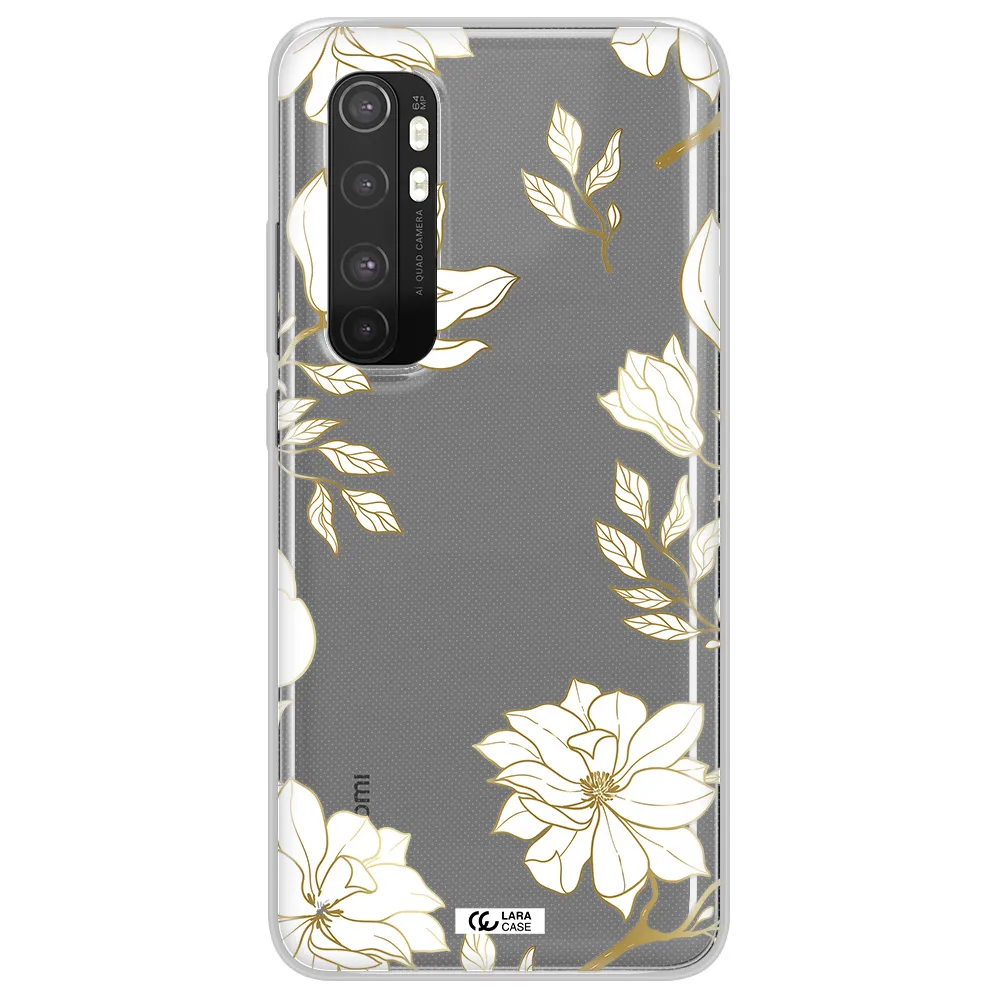 Golden And White Flower Xiaomi Mi Note 10 Lite Clear TPU Case