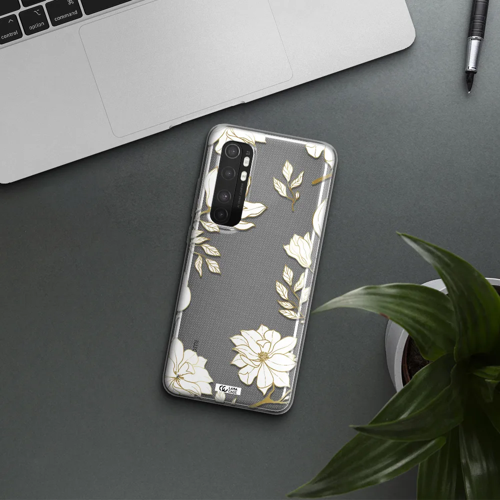 Golden And White Flower Xiaomi Mi Note 10 Lite Clear TPU Case