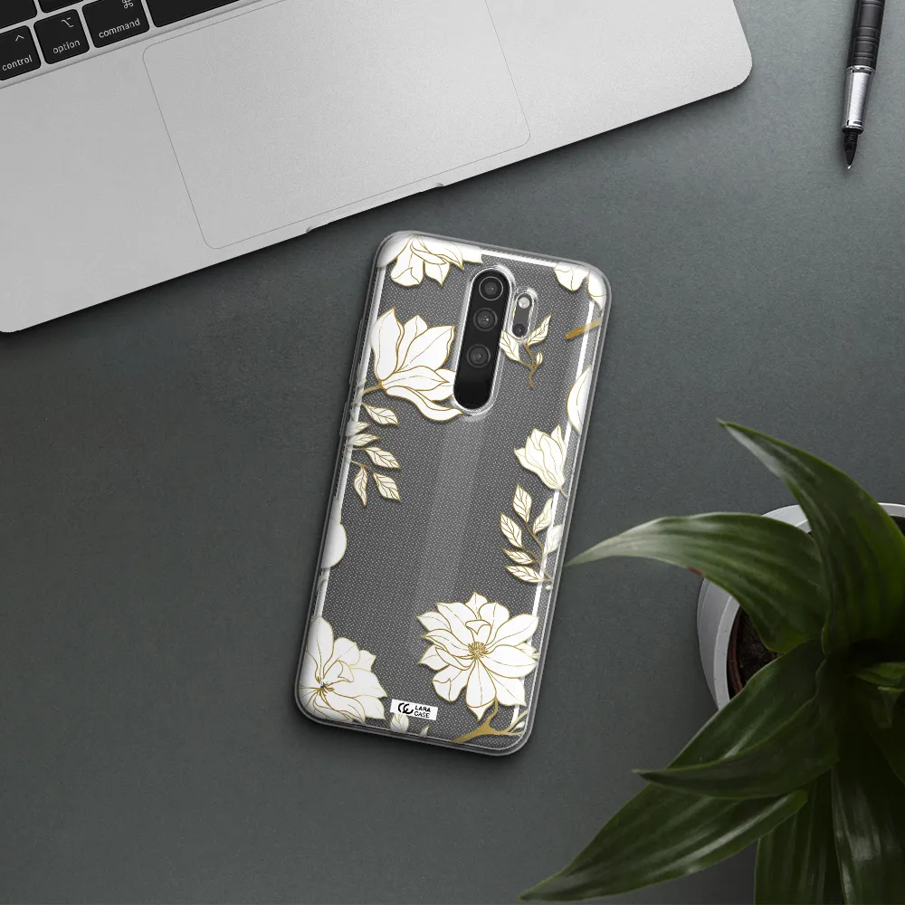 Golden And White Flower Xiaomi Note 8 Pro Clear TPU Case