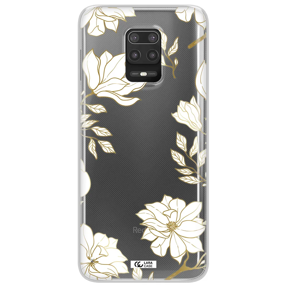 Golden And White Flower Xiaomi Note 9S Clear TPU Case