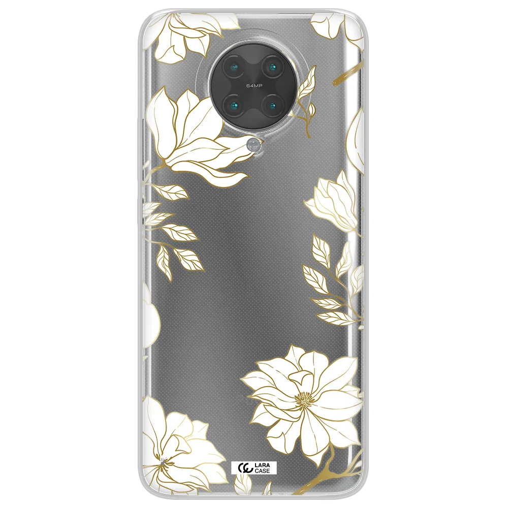Golden And White Flower Xiaomi Poco F2 Pro Clear TPU Case