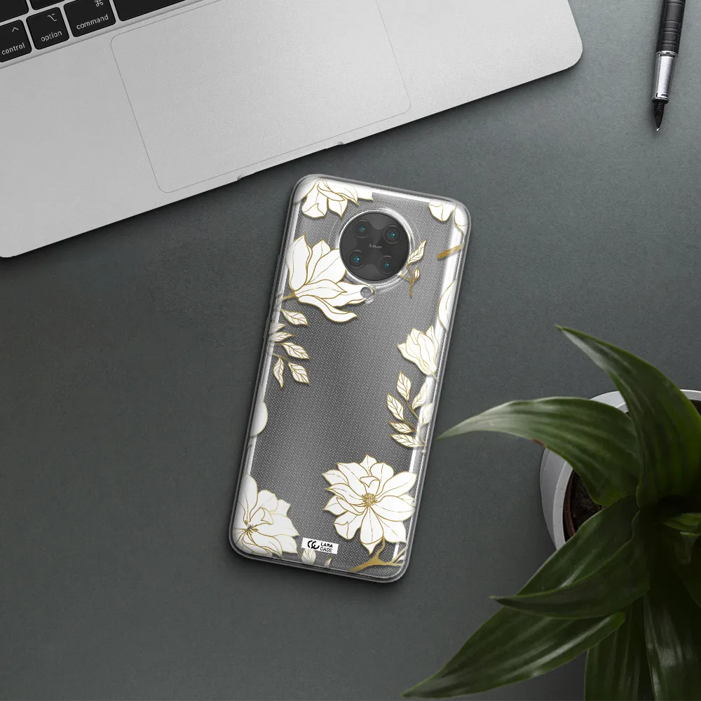 Golden And White Flower Xiaomi Poco F2 Pro Clear TPU Case