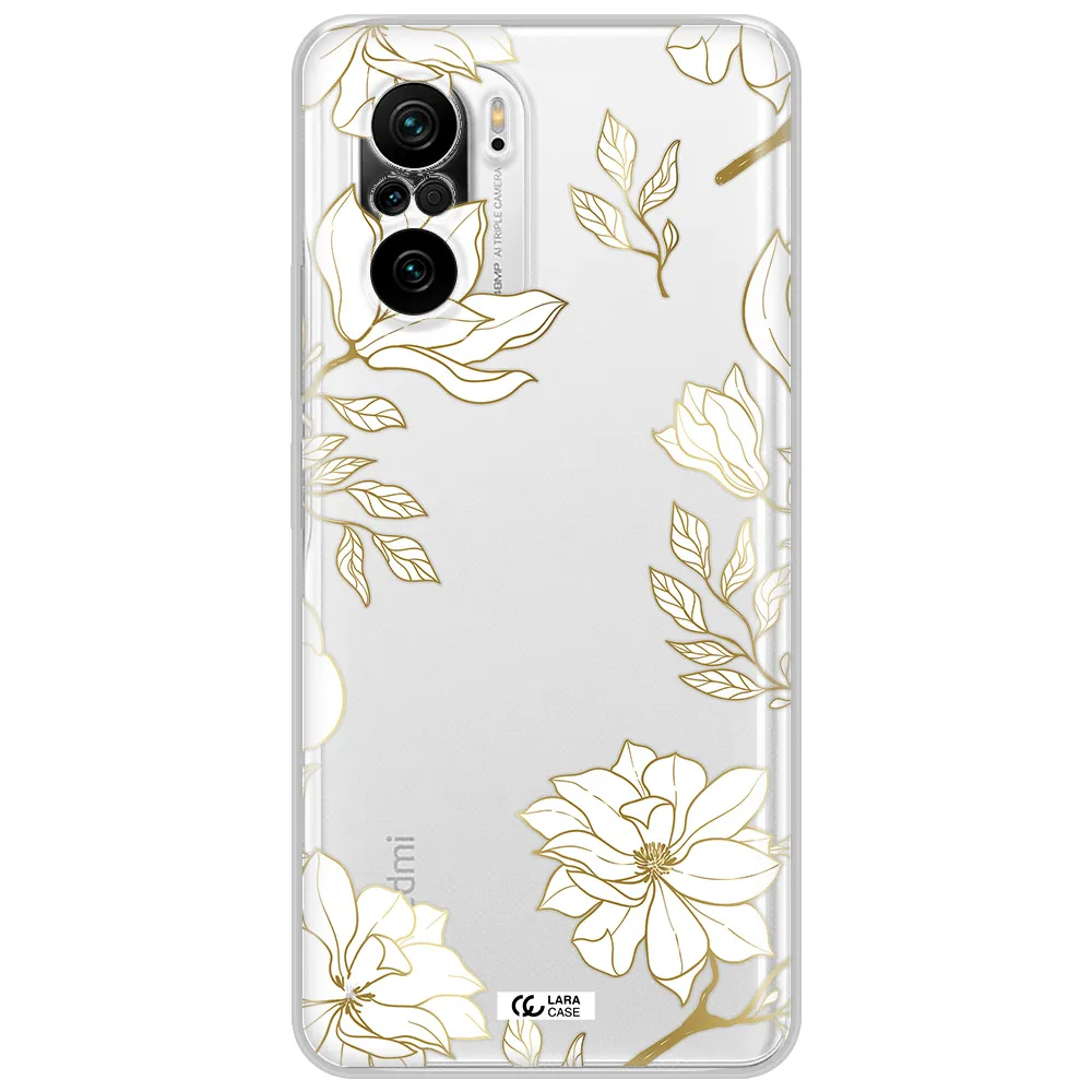 Golden And White Flower Xiaomi Poco F3 Clear Tpu Case