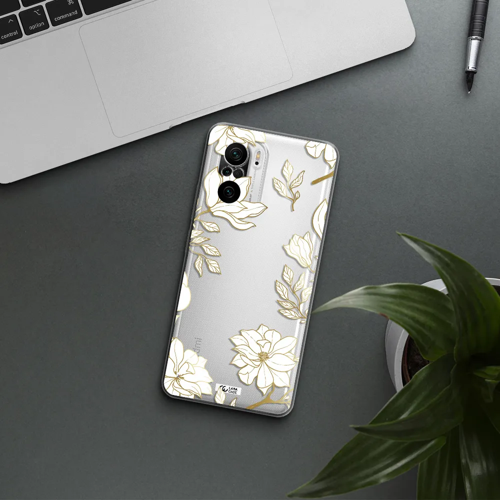 Golden And White Flower Xiaomi Poco F3 Clear Tpu Case