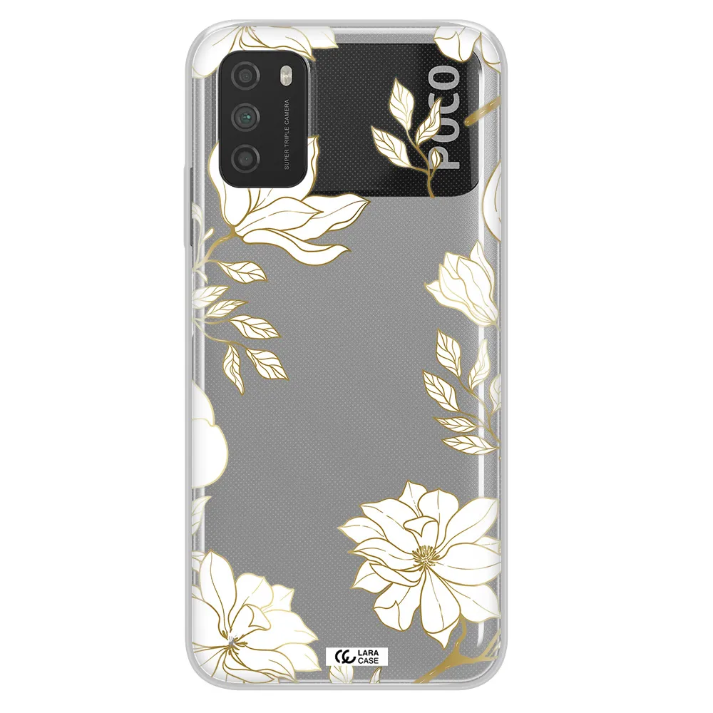 Golden And White Flower Xiaomi Poco M3 Clear TPU Case