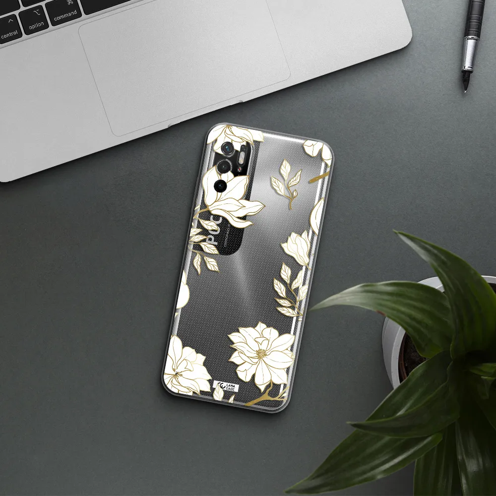 Golden And White Flower Xiaomi Poco M3 Pro Clear Tpu Case