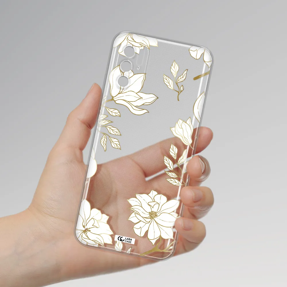 Golden And White Flower Xiaomi Poco M4 Pro 5G Clear Tpu Case