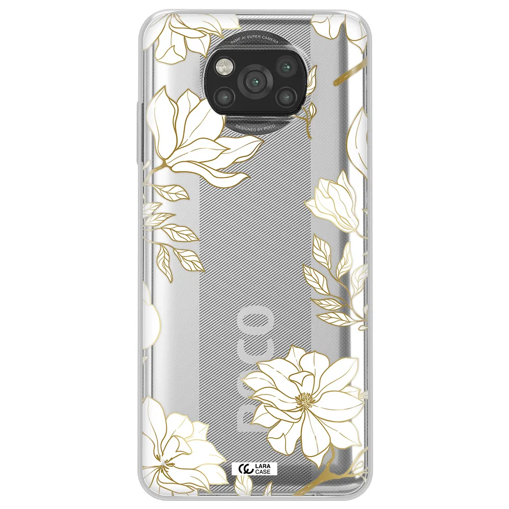 Golden And White Flower Xiaomi Poco X3 Clear TPU Case