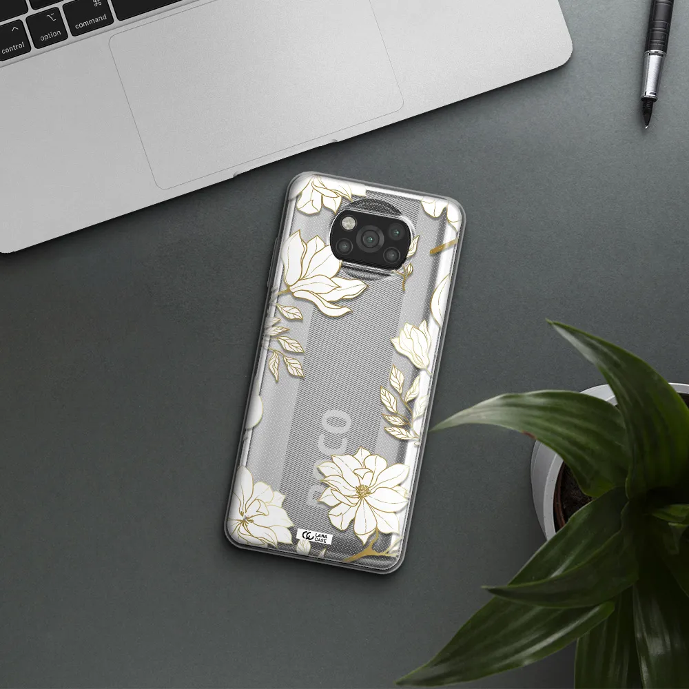 Golden And White Flower Xiaomi Poco X3 Clear TPU Case