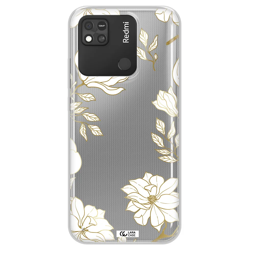 Golden And White Flower Xiaomi Redmi 10A Clear TPU Case